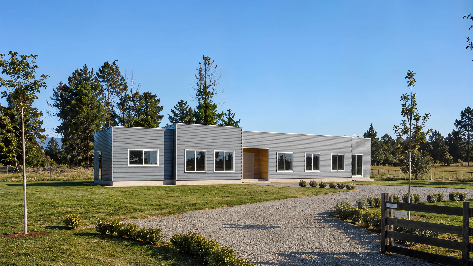 Render de estudio de la Mediterránea, casa de un nivel en steel frame
