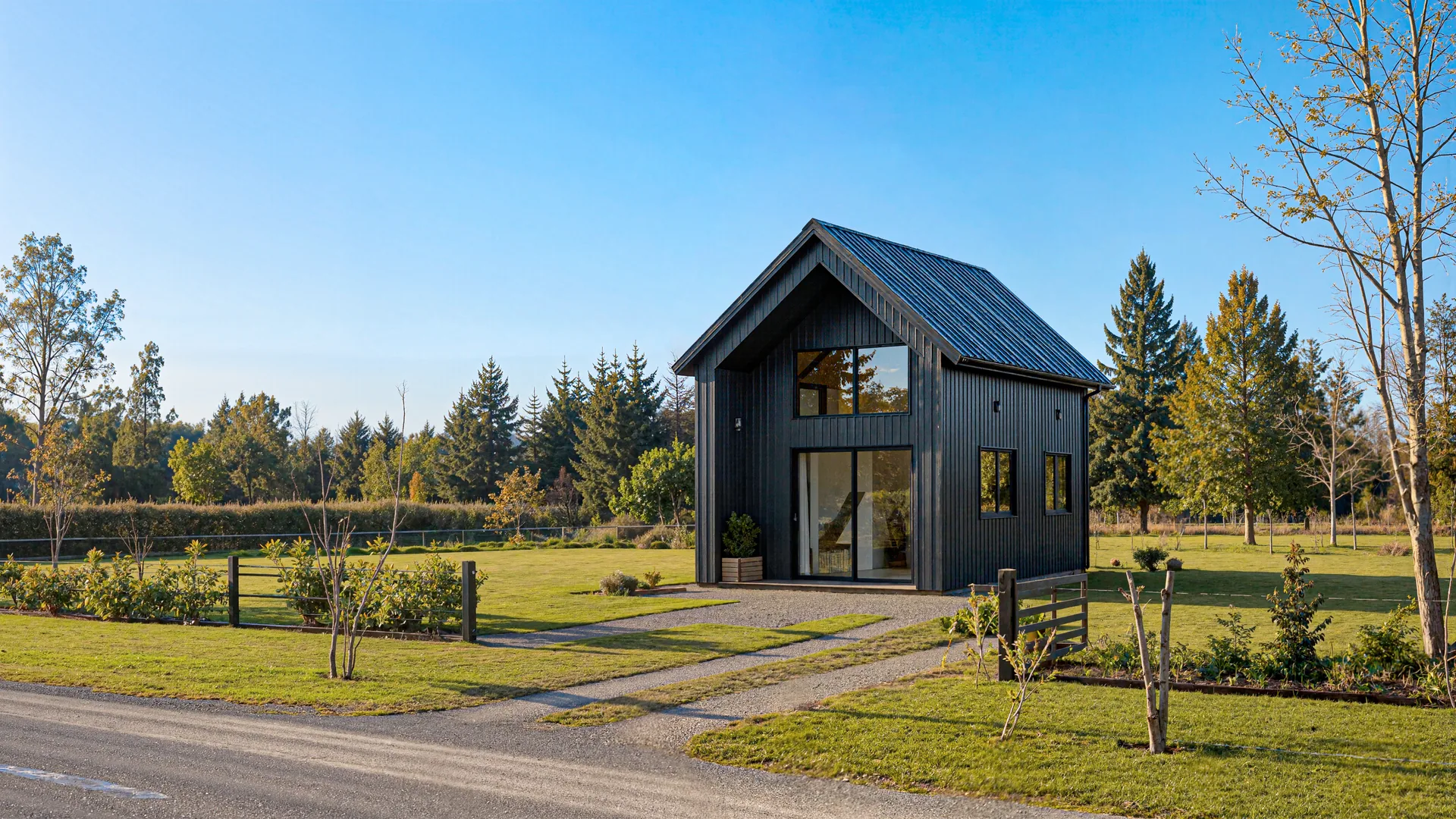 Render de la Tiny, casa de un nivel en steel frame